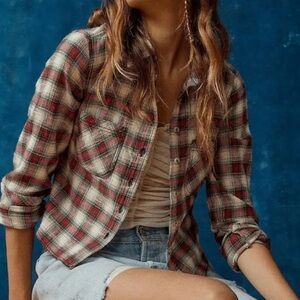 BDG Red and White Plaid Cropped Shirt